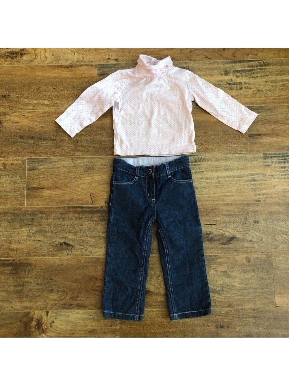 Jacadi Paris Baby Girl Pink Top and Denim Jeans 2-Piece Set 18M